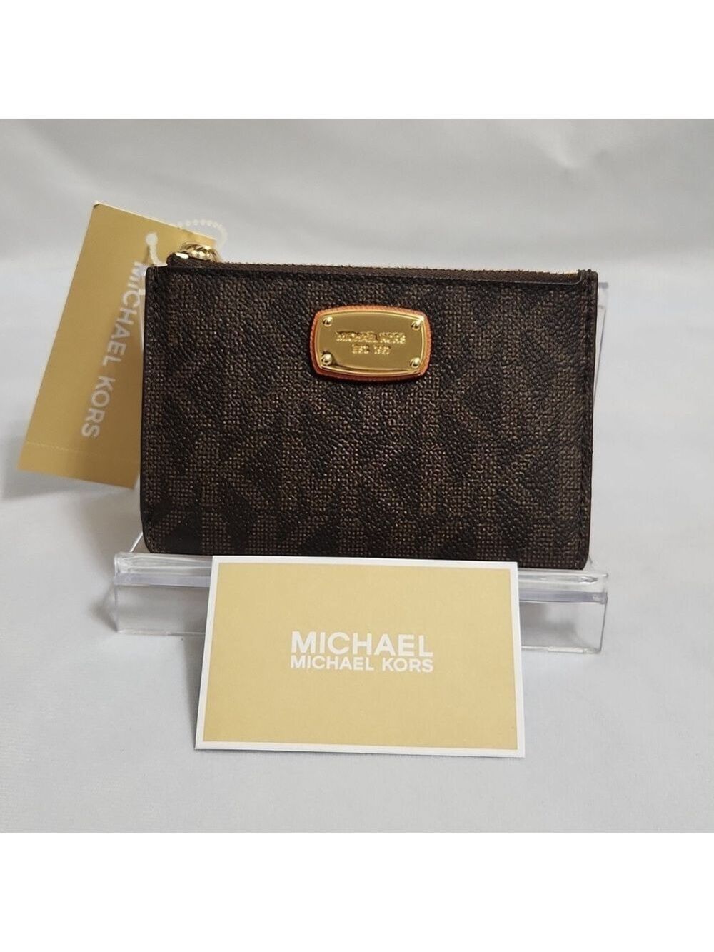 Michael Kors Jet Set Small Brown Tangerine Coinpouch w ID Holder Wallet